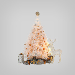 Christmas tree and gift boxes, decor 3d render