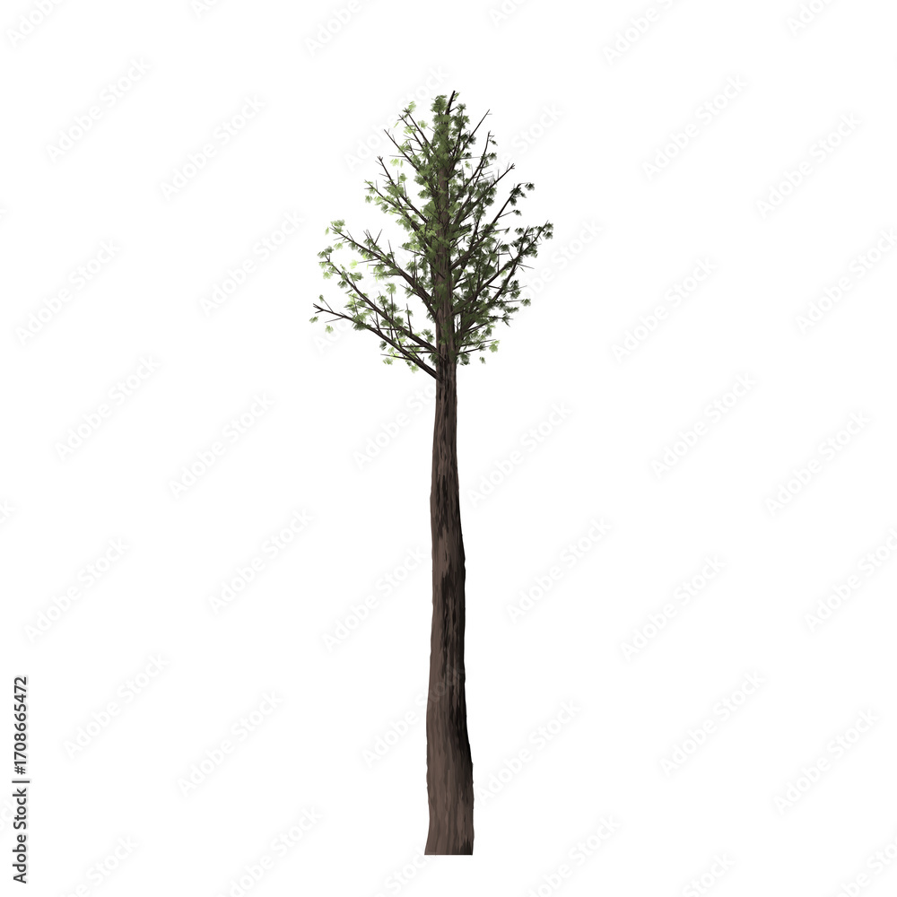 Poster a single tree with green leaves and a brown trunk isolated against a stark black background in the i