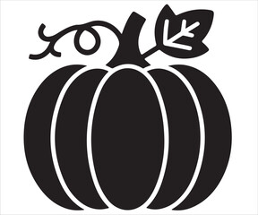 Pumpkin black silhouette vector illustration with leaf isolated on white background