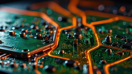 Obraz premium Macro Glitter Electronics Wallpaper with Futuristic Tech Texture in Green