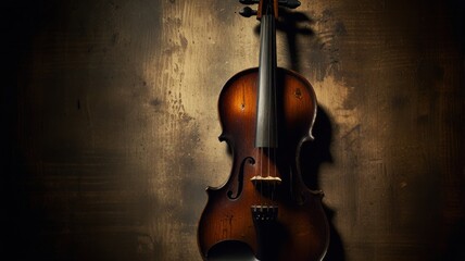 Fototapeta premium Classic Dark Violin Still Life Backdrop with Rich Grain and Textured Detail