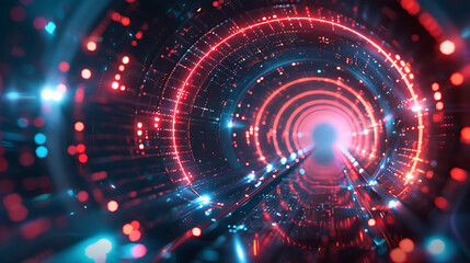 Red Neon Tunnel with Abstract Background.