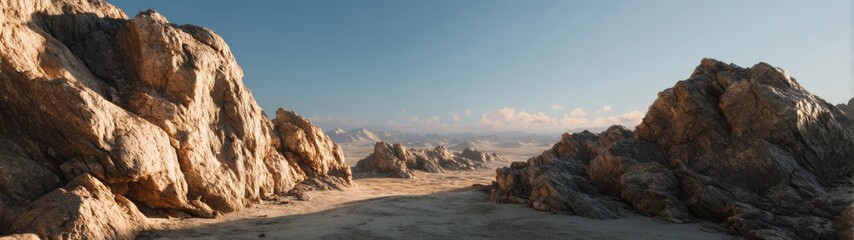 Rocky desert landscape clear sky hdri panoramic view natural environment scenic exploration