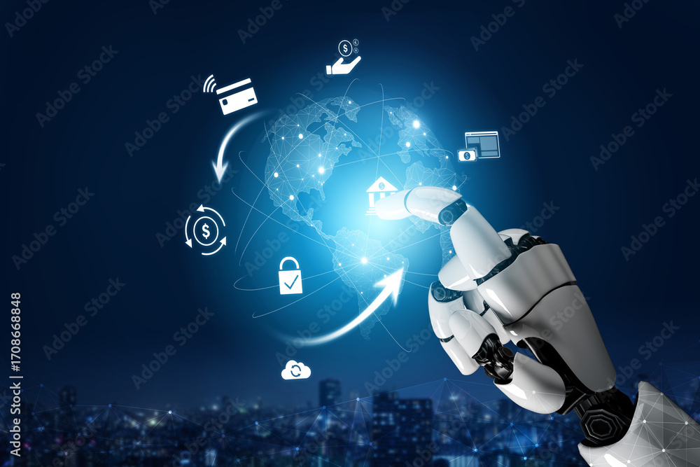 Poster ai managing digital payment network, verifying transactions, enhancing security, and processing glob