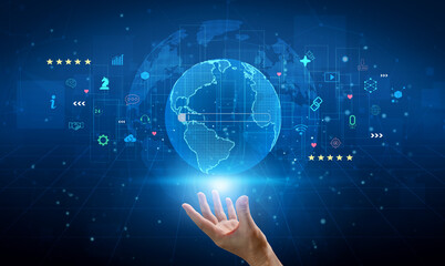 A global search engine for finding worldwide information and online services. A concept of internet browsing, e-commerce, and digital communication. Motif