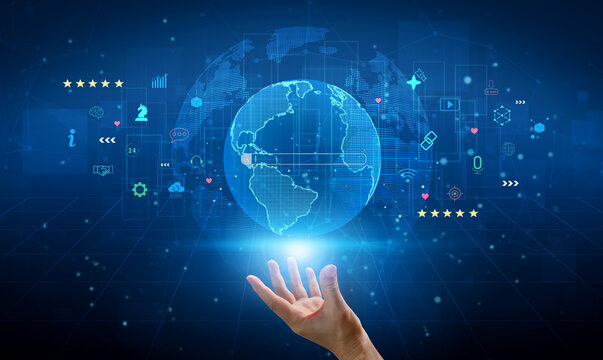 A global search engine for finding worldwide information and online services. A concept of internet browsing, e-commerce, and digital communication. Motif