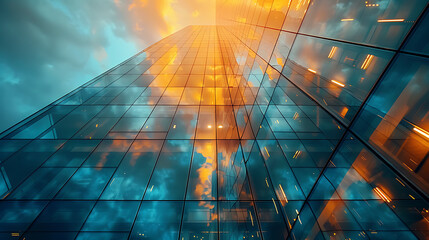 Skyscraper Sunset Reflection City.