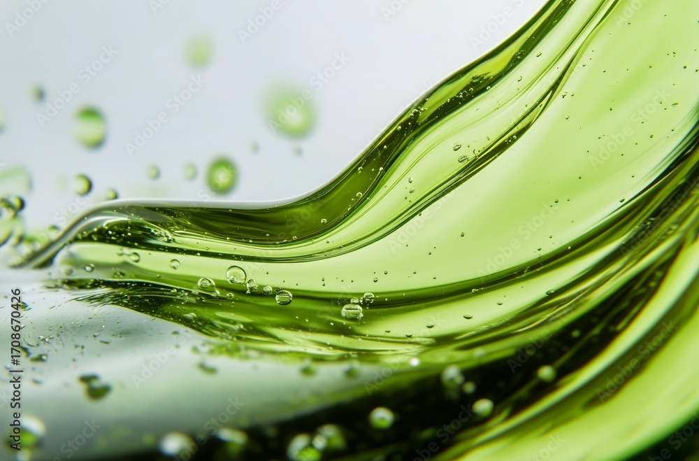 Poster liquid green waves with bubbles create a dynamic and vibrant flow