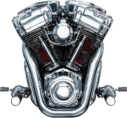 Chrome Motorcycle Engine V Twin With Red Accents Isolated On White metal