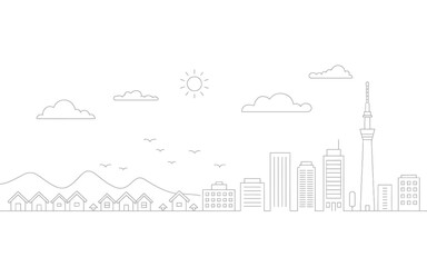 Obraz premium Minimalist line drawing of a cityscape for banners and advertisements