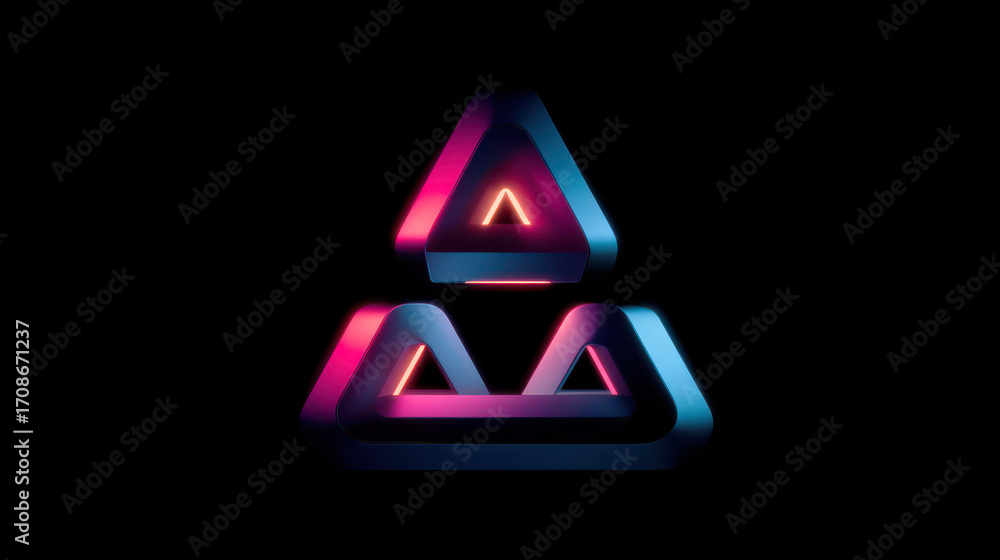Poster abstract triangles: a mesmerizing 3d rendering of geometric shapes, with neon-lit triangles, floatin
