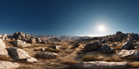 Panoramic view of rocky desert under clear sky hdri landscape photography vibrant natural environment