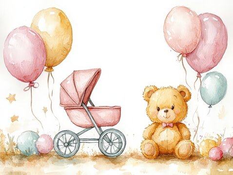 It’s and Boy or Girl announcements design in with balloons for girls. Blue balloons and teddy bear for boys. Add name and birth info at bottom if desired. Use for instagram, invitation.