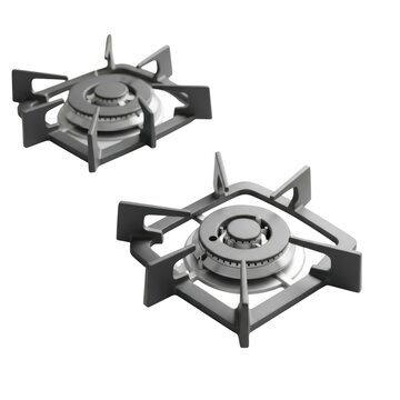 Two modern gas stove burners isolated on a white background.