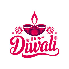 Naklejka premium Happy Diwali emblem, red diya with floral accents, fireworks sparkle, joyful festival greeting, decorative poster design, vector illustration