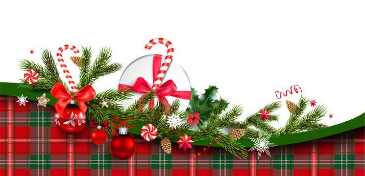 Gift boxes on tartan border