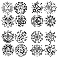 silhouette mandala vector set collection on white background