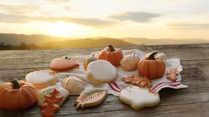 Cinematic Beauty Shot of Autumn Cookies for a Food Network Baking Competition Show