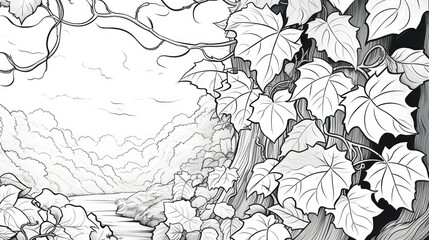 Nature scene monochrome illustration