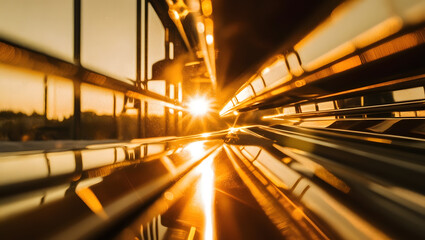 Fototapeta premium Golden Light Tunnel Perspective and Sunset
