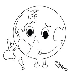 Earth Cartoon with Sad Face Save waste food Awareness Illustration