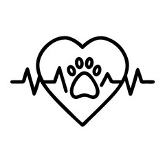 Heartbeat line symbol with paw print inside heart shape  