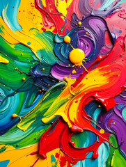 Vibrant Abstract Paint Splash Art Texture Background with Dynamic Swirls of Multicolor Acrylic Strokes, for Creative Designs and Artistic Expression