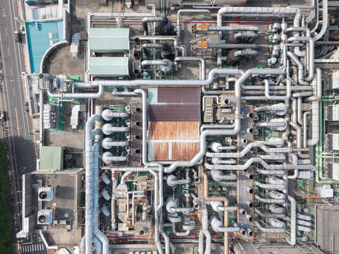 Aerial View of Semiconductor Packaging Test Plant Rooftop Pipes