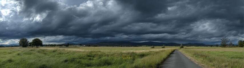 Dramatic storm clouds over open field hdri panoramic landscape viewpoint for nature photography © Ayou.Y