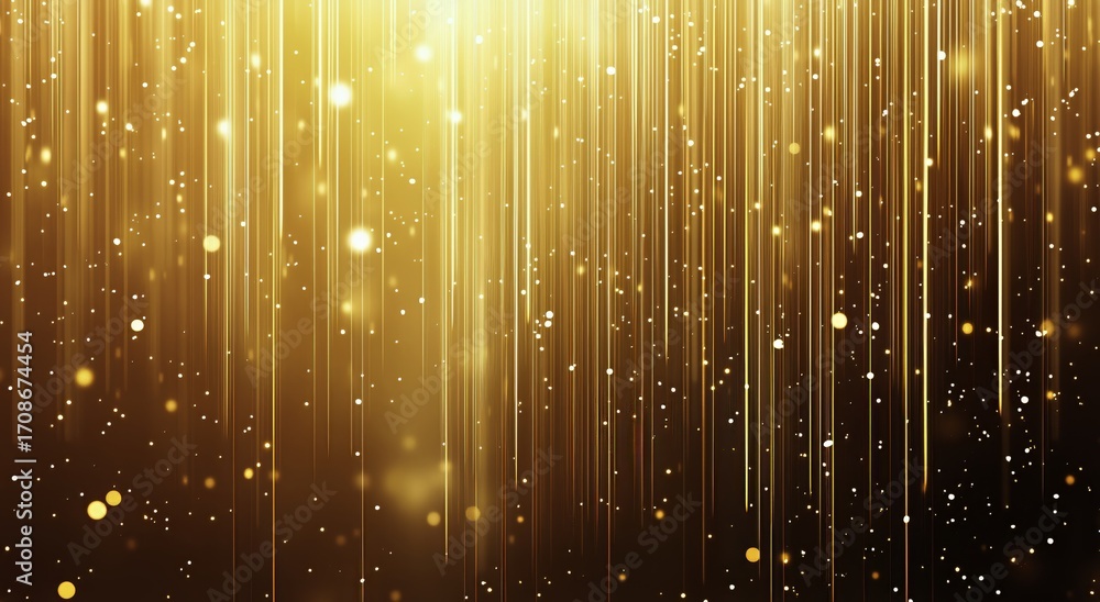 Poster sparkling golden light effects create a magical atmosphere in an evening setting.