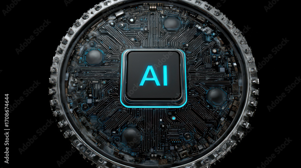 Poster digital ai processor: a close-up of a cutting-edge digital ai processor, its intricate circuit board