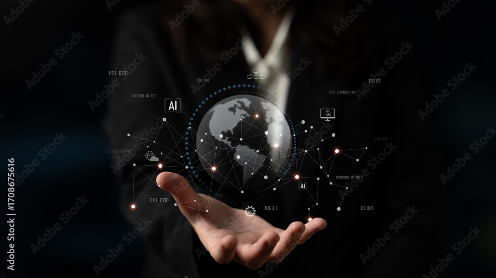 Poster global ai network showing connection between ai, global, and network elements across the digital wor