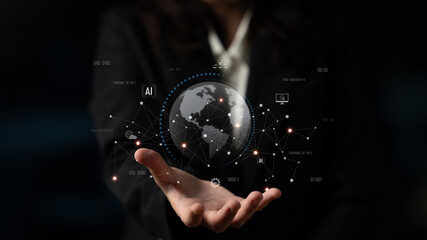 Global AI network showing connection between AI, global, and network elements across the digital world and data infrastructure Latch
