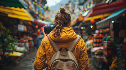 Traveler in Asian Market.