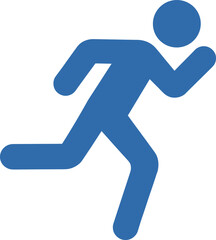 Blue running person icon, simple athlete silhouette symbol, motion and speed concept, vector illustration for sports, fitness, and activity designs