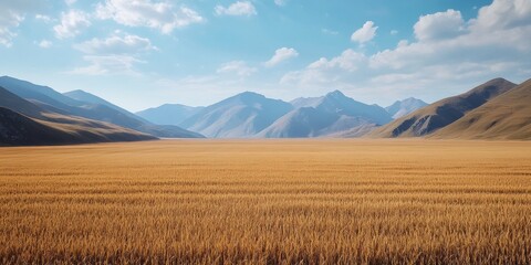 Expansive dry grasslands with sparse vegetation and distant hills under a partly cloudy sky, showcasing the harsh but serene beauty of a remote countryside.