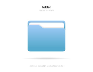 3d folder icon isolated on white background. Document symbol. 3d file icon. Binder sign modern, simple, vector, icon for website design, mobile app, ui. Vector Illustration