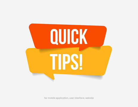 Quick tips or hint, tip symbol icon badge. Banner with frame and bulb isolated on white background