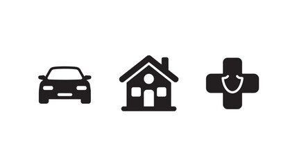 Car house and health insurance icons represent security and protection