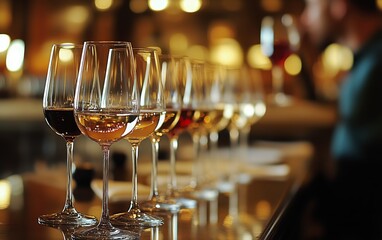 Wine Tasting Event Featuring a Variety of Wines at a Stylish Venue in the Evening