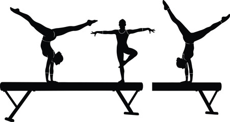 Gymnastics balance beam silhouette training exercise editable vector