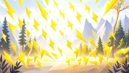 Golden lightning bursts over landscape