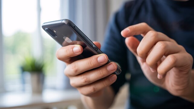Close-up of hands holding and using a smartphone mobile phone cell phone
