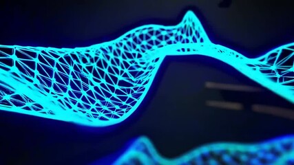 Abstract neon blue digital wave of glowing dots and lines on futuristic background. - Powered by Adobe