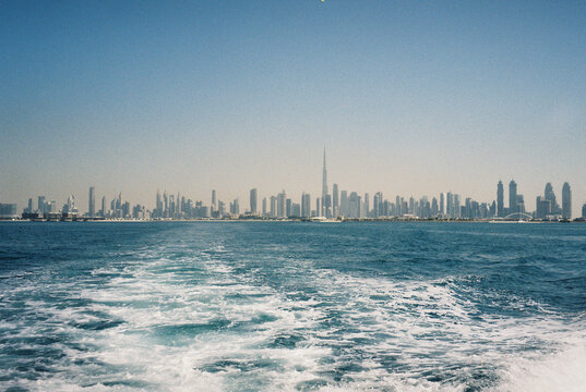 Dubai Skyline with Burj Khalifa Seen from Sea
