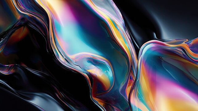 Photorealistic background of colorful oil slick forming abstract shapes on dark background
