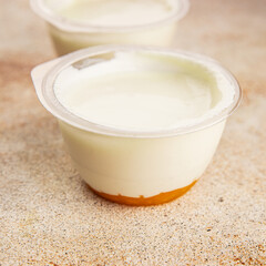 Yogurt or skyr natural dairy lactose free natural product tasty snack fresh delicious gourmet food background on the table rustic top view copy space