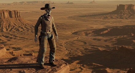 Alien cowboy desert landscape