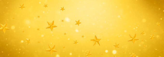 Golden Christmas stars sparkle on a festive glowing background, holiday spirit.