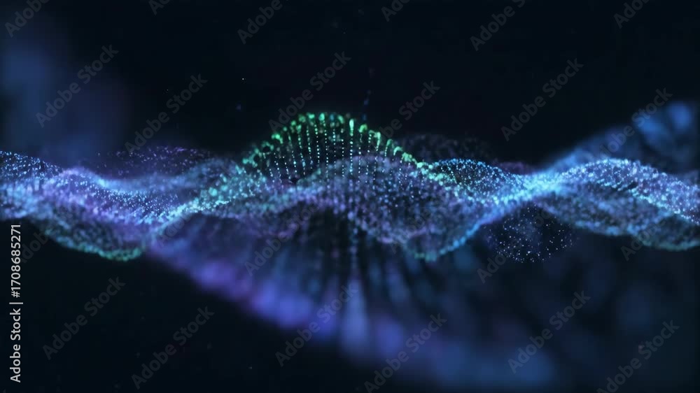 Poster Glowing Particle Wave Abstract Background - Colorful glowing waves and particles create a digital style abstract background, perfect for motion graphics or visual effects.